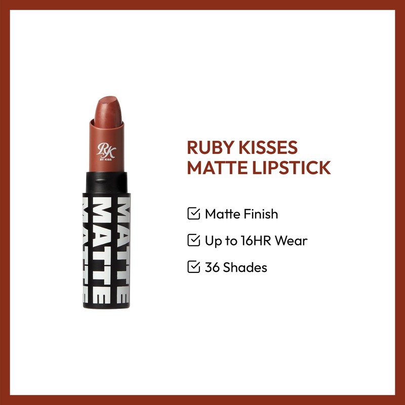 Ruby Kisses Lipstick, Matte Finish, Long-Lasting, Highly Pigmented, Smooth Apply,