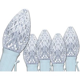 C7 OptiCore LED Commercial Outdoor Christmas Lights – Heavy Duty Christmas String Lights; White Wire (25 Lights, 25 ft, Cool White)