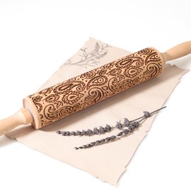 XINBADA 17" Premium Wood Rolling Pin with European Embossed Designs | 3mm Deep Springerle Cookie Molds | Christmas Rolling Pin & Baking Gifts for Women | Includes 3-in-1 Cleaning Brush