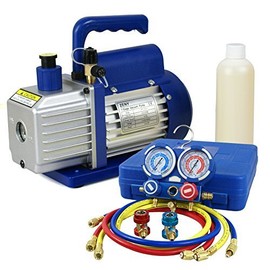 F2C 3.5CFM Single-Stage Rotary Vane Vacuum Pump for HVAC/Auto AC Refrigerant Recharging w/R134a R410a AC AC Manifold Gauge Set Combo
