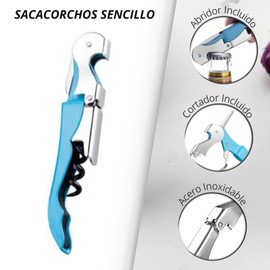 Novotend - Sacacorchos 3 en 1, Destapador de Vino 3 en 1, Destapador de Cerveza, Saca Corcho y Cortador, Sacacorchos para Vinos de Acero Inoxidable, Regalo para Hombre. (Azul)