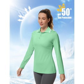 GGOV Women's Golf Polo Shirts Long Sleeve Workout Tops UPF 50+ Sun Protection Quick Dry Lightweight Active Tennis Shirts Green