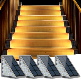 PMHMER Solar Step Lights Outdoor, LED Stair Lights Outdoor Waterproof IP67 Auto On Off,Solar Powered Deck Lights for Outside Steps,Porch,Exterior Stair,Sidewalk,Patio Decor,3000K Warm White,4 Pack