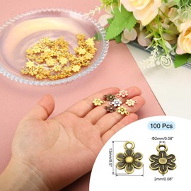 PATIKIL Little Flower Charm, 100 Pcs Alloy Vintage Small Flower Pendant for Woman Necklace Earring Bracelet Jewelry Making and DIY Crafts, Dark Bronze, 0.5 x 0.4 Inch