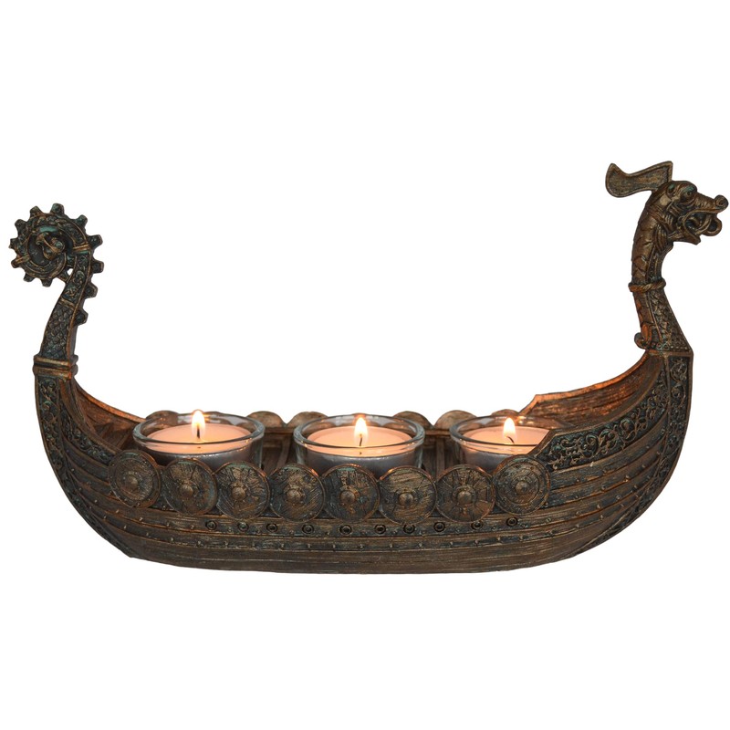 Nordic Drakar Viking Ship Tea Light Holder Bronze 3 Tea