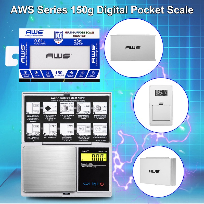 AWS Series 150gram Silver Digital Pocket Scale 150G X 0.01G