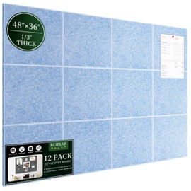 Large Cork Bulletin Board for Wall 48"x36", 12 Pack Felt Wall Tiles with 80 Pushpins, 60 Safe Removable Adhesive Tabs, Decorative Pin Board Tack Board for Office Home School, Light Blue