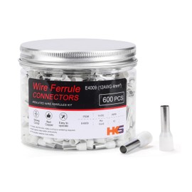 HKS 600PCS Wire Ferrule Connectors - AWG 12-4.0mm² Copper Barrel Pin Cord Ends Insulated Ferrules Terminals - E4009 White