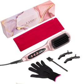 LANDOT Glättbürste Keramik Glätteisen Haarglätter Bürste: Elektrische Glättungsbürste zum Haare Glätten mit Keramikheiztechnologie und Ionisator - Schnelles Aufheizen Roségold