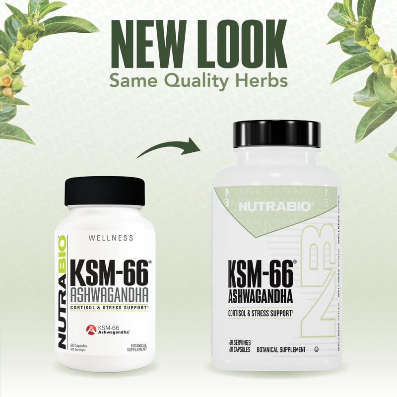 NutraBio Ashwagandha KSM-66 | Ashwagandha Herbal Supplement for Stress, Mood,