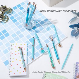 HLPHA Fancy Pen,10Pcs Blue Glitter Pens with Gem for Journaling,Gift Set for Women Girls,Sparkle Beautiful Pens,Black Ink 1mm(10 Pcs)