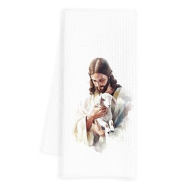 INDAJEDN Jesus and Lamb Christian Kitchen Towels, The Lost Lamb Decorative Dish Tea Towels for Kitchen, Jesus Decor Hand Towel for Bathroom Washroom, 16x24 Inch