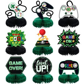 9 Pieces Video Game Honeycomb Table Centerpiece Gamer Birthday Party Decorations 3D Video Game Table Toppers for Gaming Theme Birthday Party Decorations Supplies