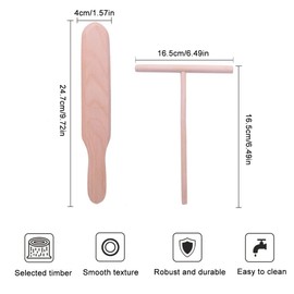 CUHZA Crepes Verteiler, 2 Stück Crepes Wender, Crepes Holzverteiler, Crepes Maker Zubehör, Crepes Schieber, Tförmigen Holz Crepe Spreader, Buchenholz Spatel, für Crepes, Galettes & Pfannkuchen