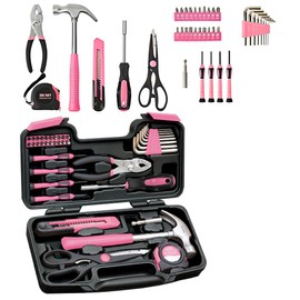 39Pcs All Purpose Household Tool Set,General Household Hand Tool Kit for Home Garage Office College Dormitory Use, Pink