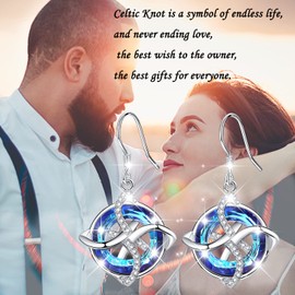 arete de vidrio de plata de ley 925, arete de gota celta, arete de nudo celta, arete de joyería para mujeres, mamá, esposa, novia, Metal, Circonia cúbica