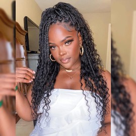 ToyoTress Boho Crochet Braids Human Hair - 12 Inch 8 Packs (96 Strands) Handmade Pre-Looped Crochet Hair For Black Women, Natural Black Pre-Twisted Short Bob Human Braiding Hair (12 Inch, 1B-8P)