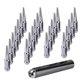 MEILUNBS 24PCS M14x2 Spiked Lug Nuts 4.4" Black Chrome - Bullet Cone Seat Wheel Nuts w/Socket Key | Fit F-150/Silverado 1500/Ram 1500/Land Cruiser (60° Conical)