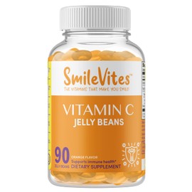 SmileVites Vitamin C Jelly Beans, Supports Immune Health - Gluten, Gelatin & GMO Free Vegan, Kosher, Orange Flavored for Adults (90 Jelly Beans)