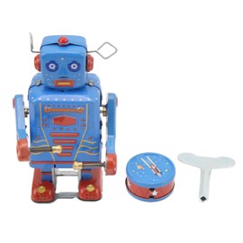 Clockwork Drumming Robot Toy Tinplate Retro Hand Made Drum Wind Up Robot for Kids Adult Collection