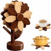 Sunflower Trivets for Hot Dishes, 5Pc Wooden Tree Trivet Stand