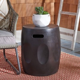 Safavieh VNN1008C Outdoor Zuri Black Modern Concrete Round Accent End Table