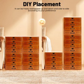 Elegant Wooden Drawer File Cabinet,16 Drawers 4-Slot Large Storage Box,Vertical Storage Filing Jewelry Box, Multi Level Countertop Drawer Organizer for Living Rooms, Bedrooms,Offices,Brown