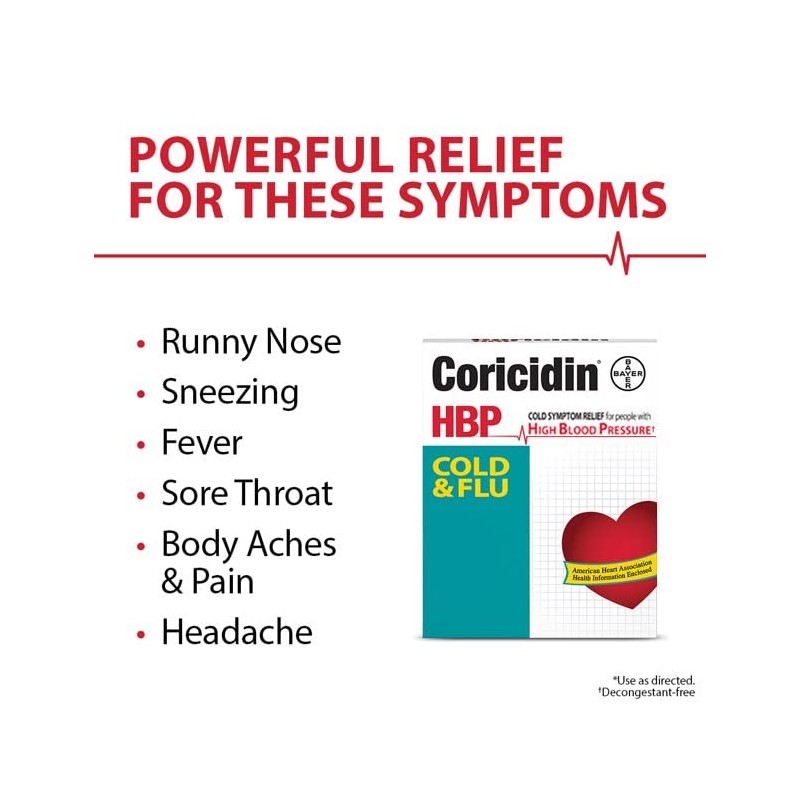 Coricidin HBP Cold & Flu Relief Tablets 20CT (Pack 2)