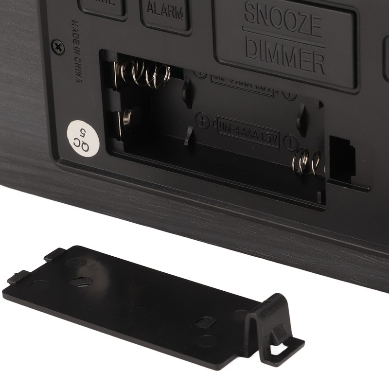 Wooden Digital Alarm Clock with Wireless Charging Black Adjustable Brightness