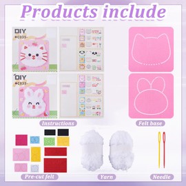 FREEBLOSS 2 Set Animal Embroidery Felt Painting Kit Creative Wool Craft Kit DIY Cartoon Cat&Rabbit Sewing Craft Kit Needle Felting Kit Knitting Animal Embroidery Kit for Beginners