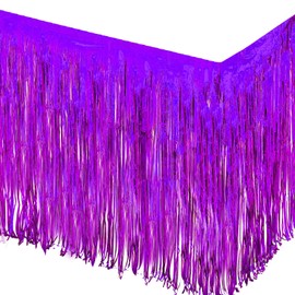 Allgala 2-Pack 29x108 Inch Metallic Foil Fringe Tinsel Table Skirts for Party Event Decoraton-Purple-BD52808