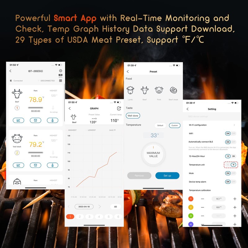 5GHz WiFi & Bluetooth 5.1 Meat Thermometer, Inkbird WiFi Grill