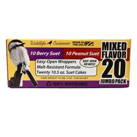 Wildlife Sciences Suet Cake Jumbo Mixed 20 Pack | 10 Peanut & 10 Berry 10.5 oz. Suet Cakes for Wild Birds