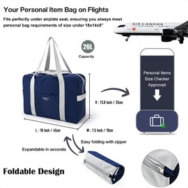 PHSYNI Personal Item Bag for Frontier Spirit Airlines 18x14x8, Under Seat Bags for Airplanes, Portable Foldable Duffle Bag for Travel Fitness Swim Yoga Beach, Navy Blue