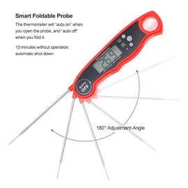 Digital Cooking Thermometer, Waterproof Food Thermometer Foldable Kitchen Temperature Probe Thermometer for BBQ, Meat, Milk (Red)