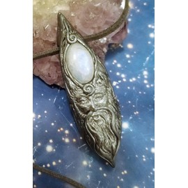 The Wizard Necklace Mens Crystal Pendant. Symbol of the Magician, Sage and Wise Old Man. Unique Pagan Magic Crystal Jewelry Gifts for Men (Silver Base, White Moonstone)