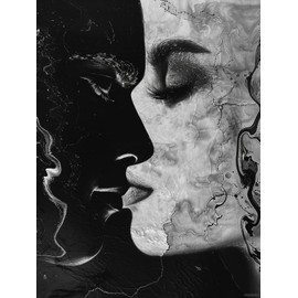 HMDIIMGE 5D Diamond Art Painting by Number Kits Black and White Hug Couple Round Diamond Art Full Drill Mosaic Embroidery Cross Stitch for Wall Decoration 12x16 Inch