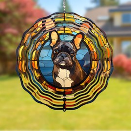 French Bulldog Wind Spinner Pet Dog Memorial Gifts 3D Aluminum Metal Kinetic Hanging Wind Sculpture Spinners for Yard and Garden Indoor Outdoor Window Garden Decoration 8 Inch (French Bulldog 2)