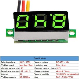RUNCCI-YUN 5 Pieces Mini Digital Voltmeter DC 0.28 Inch Three Wires DC 0-100V Mini Digital Voltmeter Meter Tester LED Display Reverse Polarity Protection 3 Colors: Red/Yellow/Green