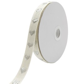 5/8 Inch Soft Cotton Herringbone Twill Tape for Sewing-15 Yards Silver Love Heart Pattern Gift Wrapping Ribbon for DIY Crafts, Tags, Packaging, Wedding & Party Decorations, Gradution