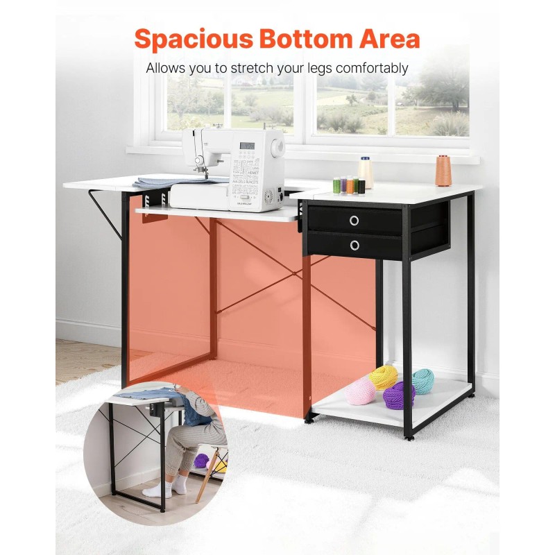 Adjustable Steel Leg Sewing Machine Table Foldable Side Shelf Multipurpose