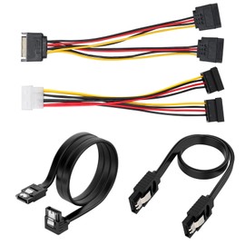 4 Pcs SATA Cables Kit, SATA III Data Power Cables for HDD SSD Right Angle Straight, SATA Power Splitter Male to Female Cable Drive Mounting Kit Comprehensive Compatible with All SATA Device Needs