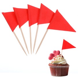 Ymapinc 100 Pcs Red Flags Cupcake Topper Sticks, Golf Mini Flag Toothpicks Masters Party Decorations Blank Cupcake Toppers Toothpicks for Appetizers