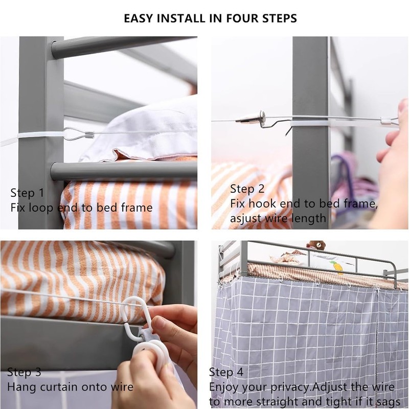 Lightolife Bunk Bed Curtain Track Stainless Steel Wire No Sagging