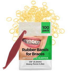 Orthodontic Rubber Bands for Braces - Premium Quality Elastic Teeth Rubber Bands for Braces, Fix Tooth Gaps, Dreadlocks, Includes Free Elastic Placer - Heavy Force 4.5 oz, 1/8 Inch, Natural (100 Pack)