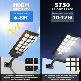 Solar Street Lights Outdoor Waterproof, 25000LM 8500K Motion Sensor Solar Powered Flood Lights with Remote Control, Dusk to Dawn Parking Lot Lights for Outside,Yard, Garden, 2-Pack