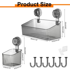uxcell 1Set Suction Cup Shower Caddy with Hooks, 3Pcs Suction Cup Shower Organizer Shelf Wall Mount Dispenser Rack Storage Shelf for Bathroom Kitchen, Grey