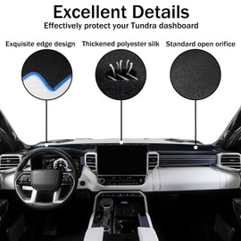 SENSHINE for Tundra Accessories 2022 2023 2024 2025 Dashboard Cover Center Console Cover Dash Mat Anti-Slip Carpet Protector Pad No Glare Sunshield Cover Custom Fit, Blue Trim