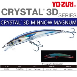 Yo-Zuri Crystal 3D Minnow Magnum Lure, Red Head, 6-1/2-Inch
