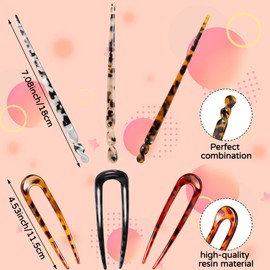 6 Pieces Tortoise Shell Hairpins Set, Include 3 Pieces Tortoise Acetate Hair Sticks Leopard Hair Chopstick, 3 Pieces U-shaped Hair Pin Tortoise Hair Fork Hair Accessories for Women Girls Hair Styling